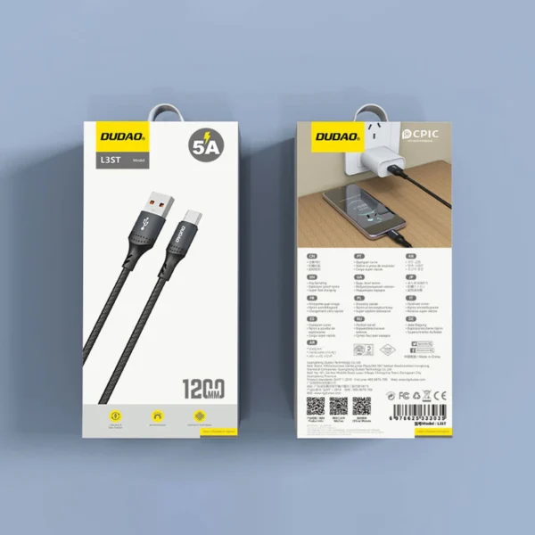 Dudao L3ST USB-A - USB-C 5A Cable 1.2m Braided - Blackeng