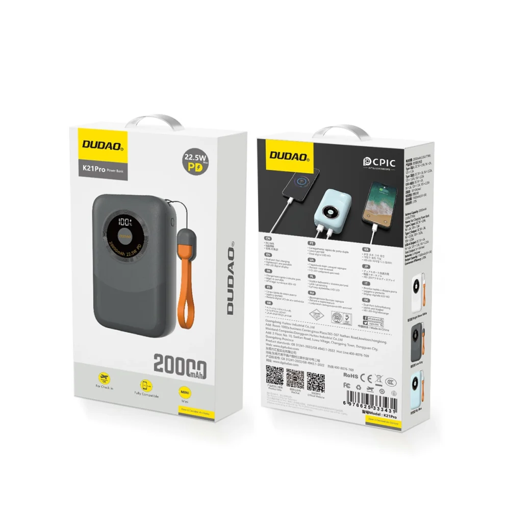 Powerbank Dudao K21Pro Mini 20000mAh 22.5W - grayeng