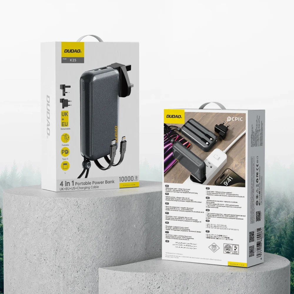 Dudao K25 2in1 10000mAh 3-Plug Powerbank Charger - Grayeng