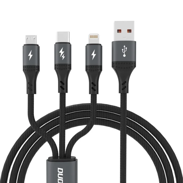 Dudao L3E 3 in 1 60W MicroUSB USB-C Lightning Cable 1.2m - Blackeng
