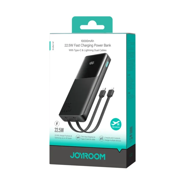 Joyroom JR-PBF19 22.5W 10000mAh Powerbank with Two Built-in Cables - Blackeng