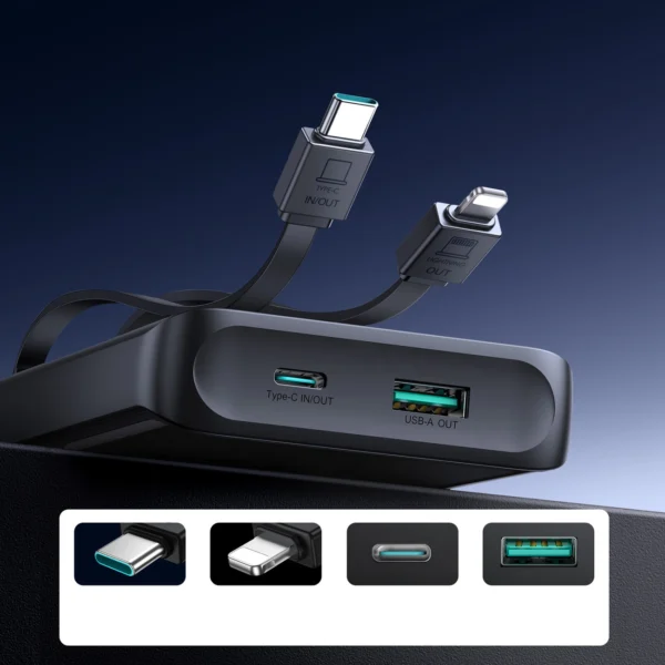 Joyroom JR-PBF19 22.5W 10000mAh Powerbank with Two Built-in Cables - Blackeng