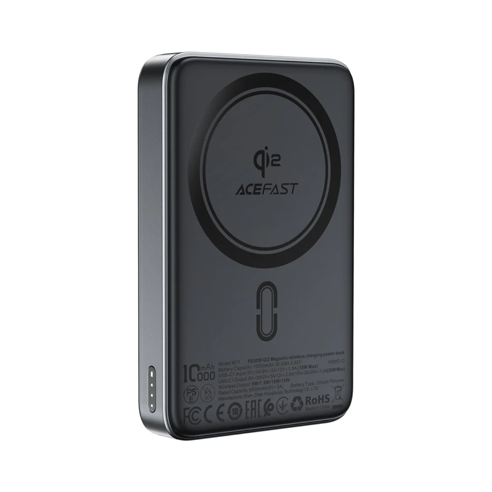 Acefast M11-10000 30W Qi2 Magnetic Power Bank with MagSafe - Blackeng