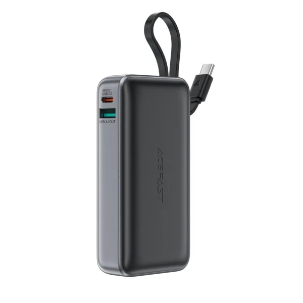 Acefast M7-10000 PD30W Powerbank with Built-in Cable - Blackeng