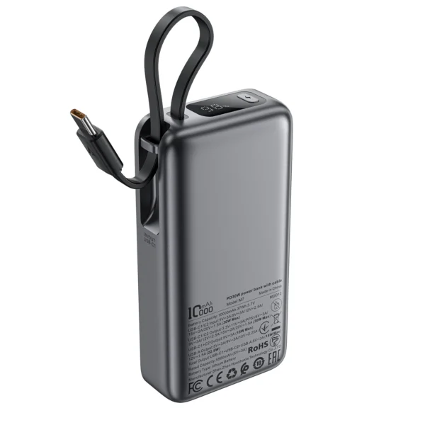 Acefast M7-10000 PD30W Powerbank with Built-in Cable - Blackeng