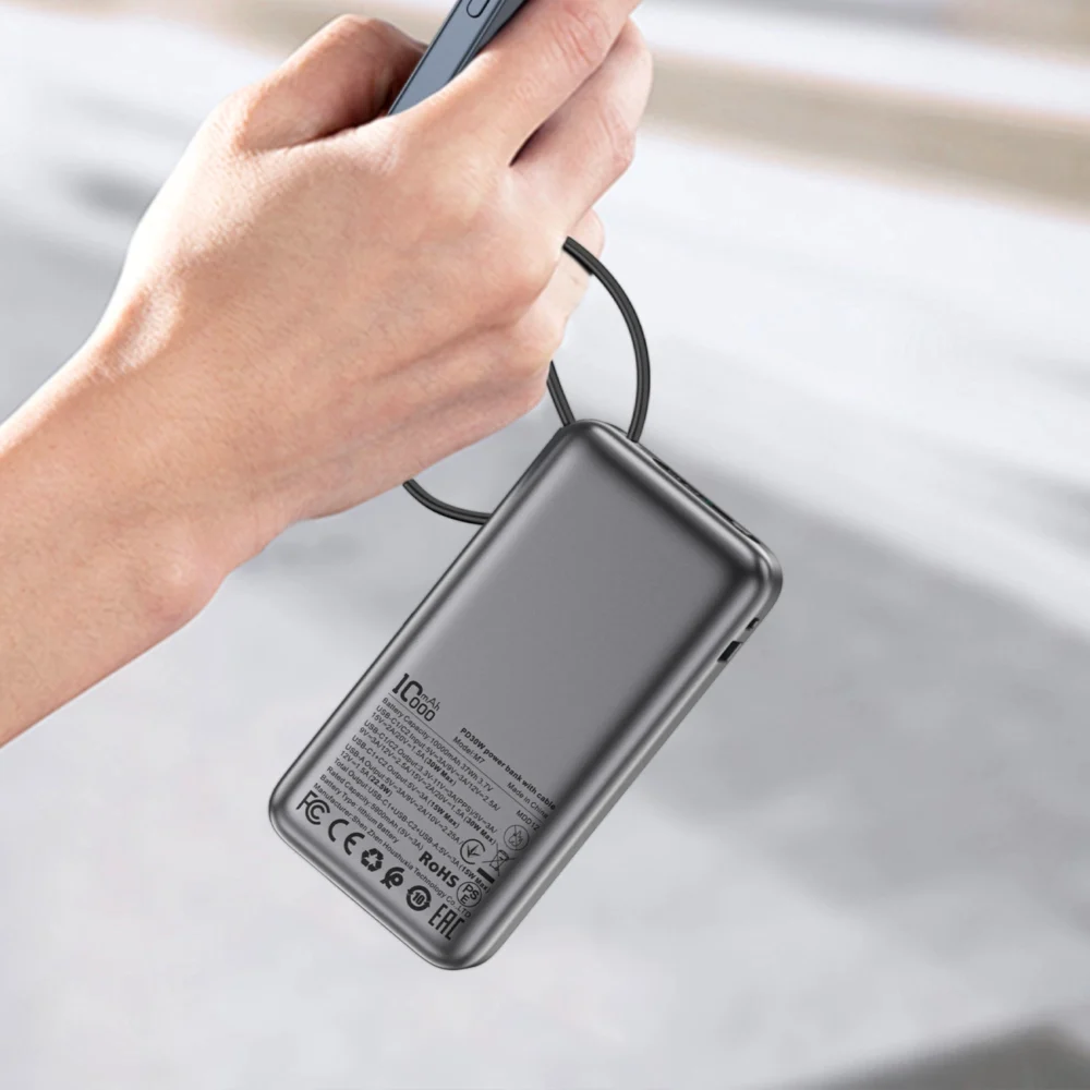 Acefast M7-10000 PD30W Powerbank with Built-in Cable - Blackeng