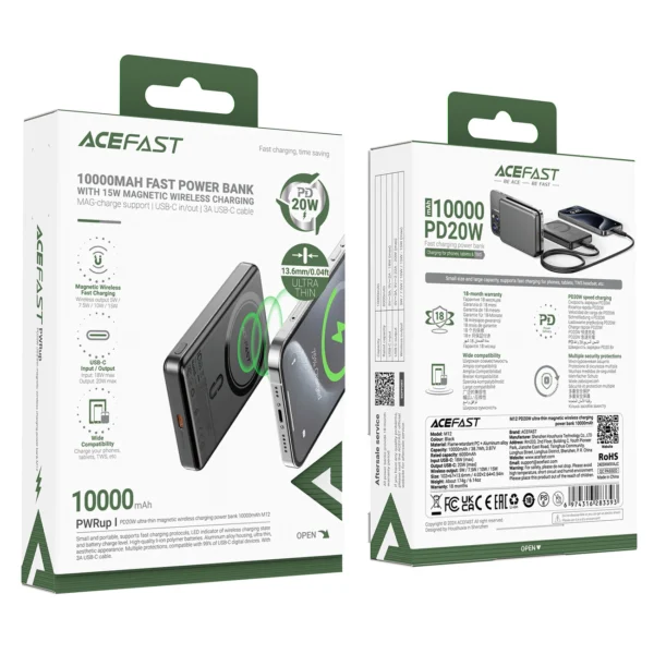 Powerbank Acefast M12-10000 PD20W ultra-slim, MagSafe compatible - blackeng