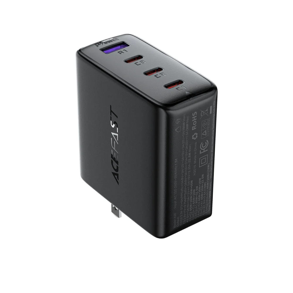 Acefast A96 PD100W GaN Charger (3 x USB-C + 1x USB-A) with US Plug - Blackeng