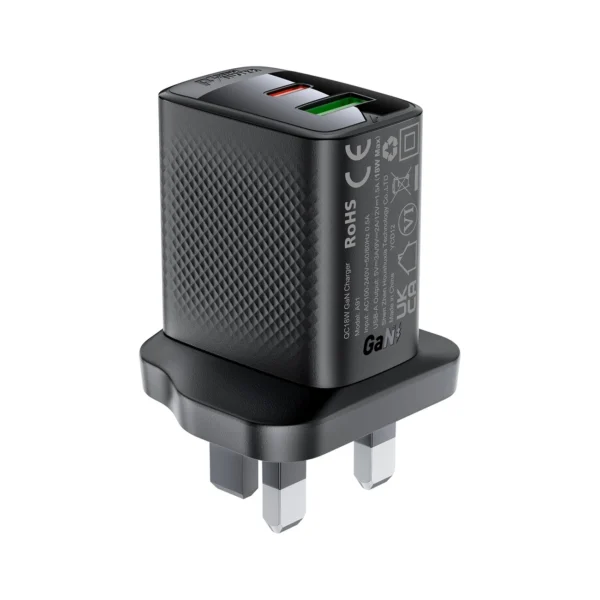 Acefast A99 30W GaN USB-C + USB-A (UK) Wall Charger - Blackeng