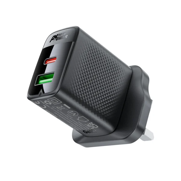 Acefast A99 30W GaN USB-C + USB-A (UK) Wall Charger - Blackeng