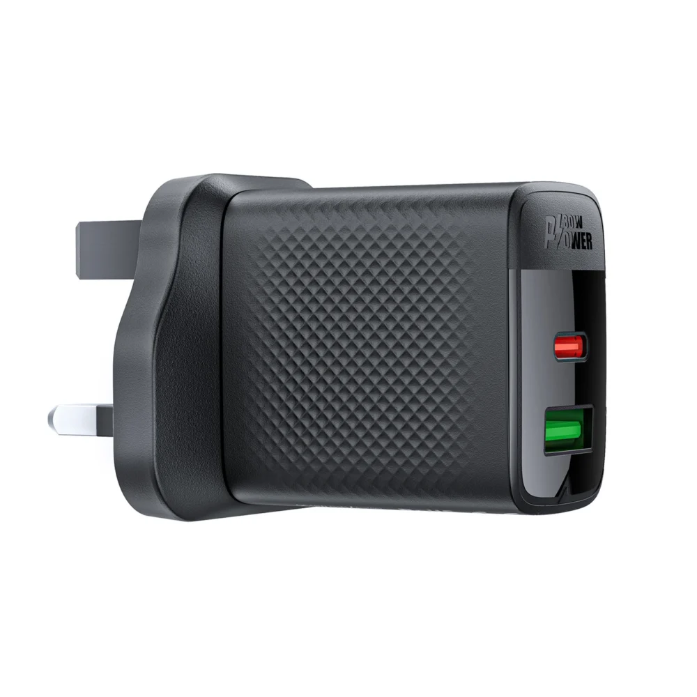 Acefast A99 30W GaN USB-C + USB-A (UK) Wall Charger - Blackeng