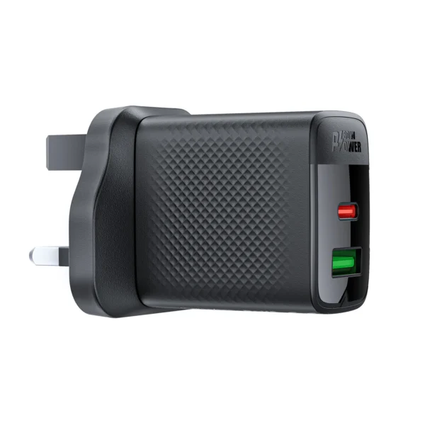 Acefast A99 30W GaN USB-C + USB-A (UK) Wall Charger - Blackeng