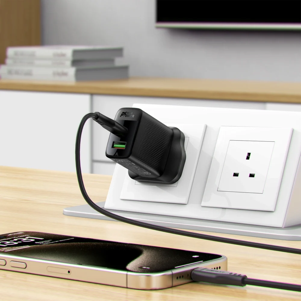 Acefast A99 30W GaN USB-C + USB-A (UK) Wall Charger - Blackeng