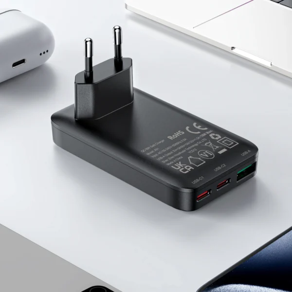 Acefast A100 65W GaN 2 USB-C+ USB-A Charger Ultra Slim - Blackeng