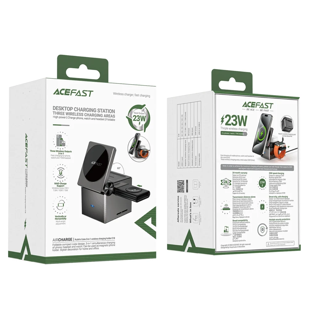 Acefast E18 Rubik's Cube 3 in 1 Inductive Charger - Blackeng