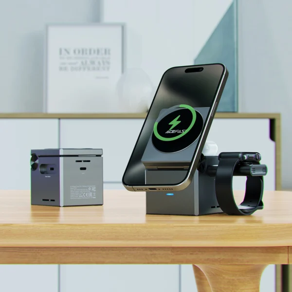 Acefast E18 Rubik's Cube 3 in 1 Inductive Charger - Blackeng