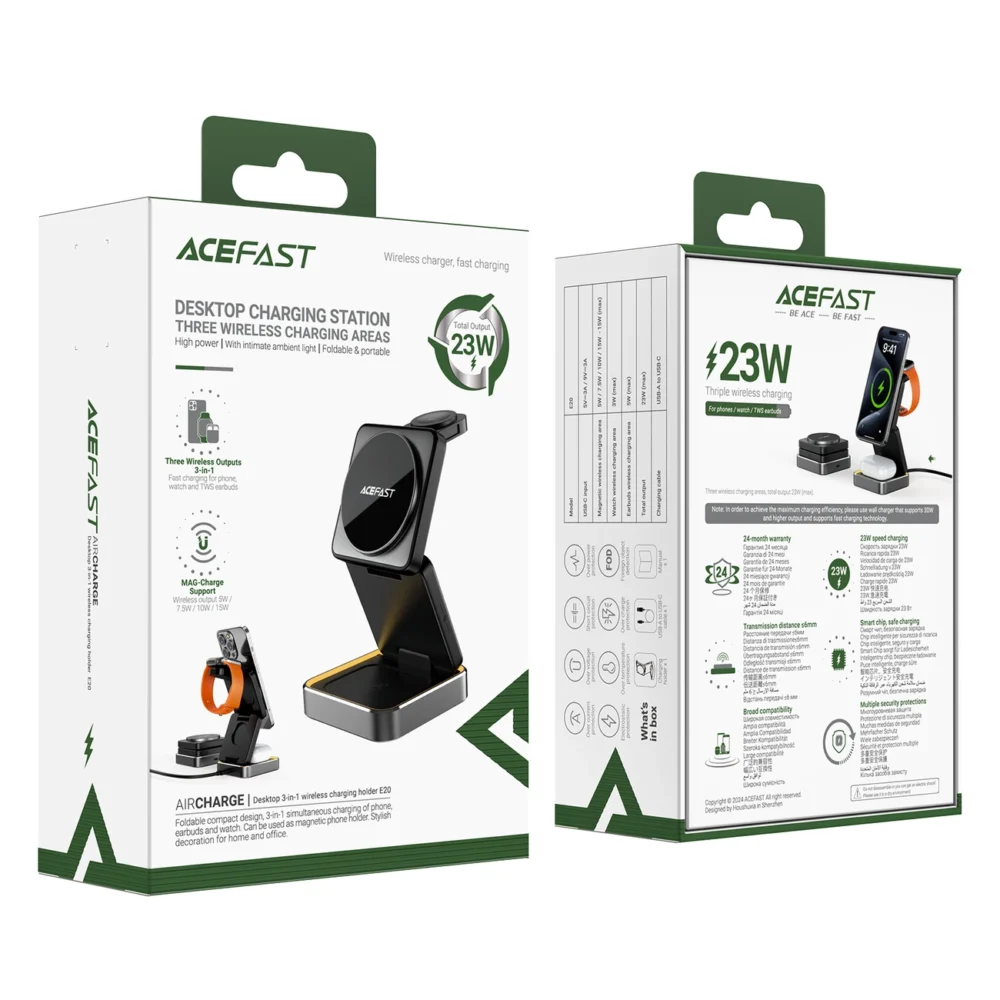 Acefast E20 3 in 1 Inductive Charger - Blackeng