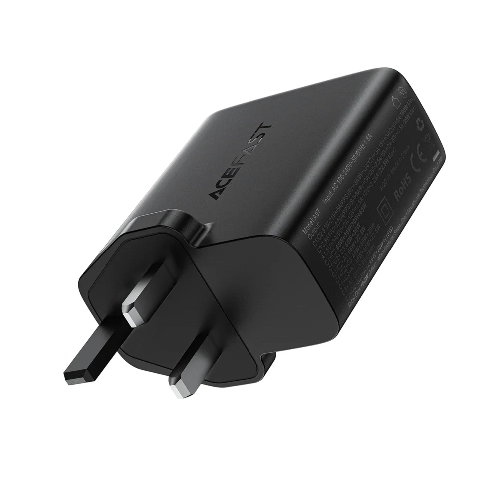 Acefast A97 PD100W GaN Wall Charger (3 x USB-C + USB-A) with UK Plug - Blackeng