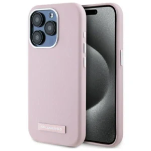 Karl Lagerfeld FW Metal Plate MagSafe iPhone 15 Pro Case - Pinkeng