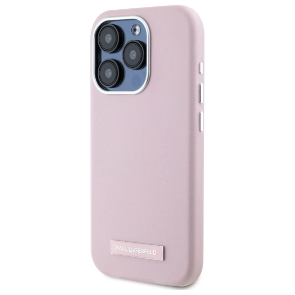 Karl Lagerfeld FW Metal Plate MagSafe iPhone 15 Pro Max Case - Pinkeng