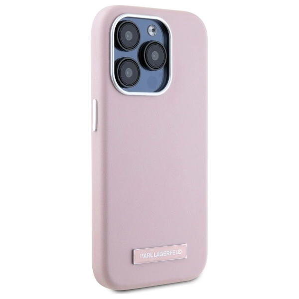 Karl Lagerfeld FW Metal Plate MagSafe iPhone 15 Pro Max Case - Pinkeng