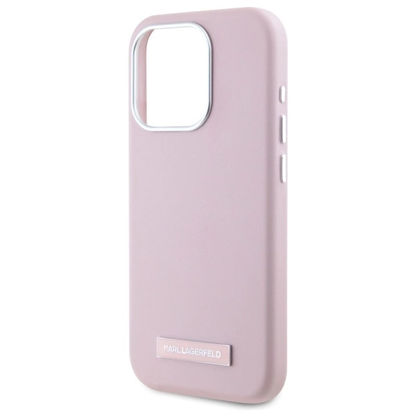 Karl Lagerfeld FW Metal Plate MagSafe iPhone 15 Pro Max Case - Pinkeng