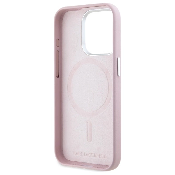 Karl Lagerfeld FW Metal Plate MagSafe iPhone 15 Pro Max Case - Pinkeng