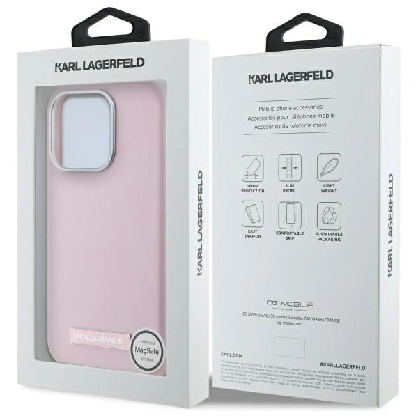 Karl Lagerfeld FW Metal Plate MagSafe iPhone 15 Pro Max Case - Pinkeng