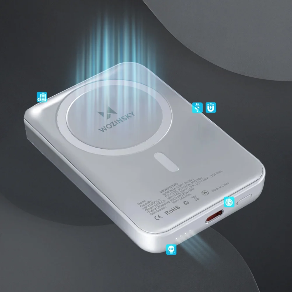 Wozinsky WRW349YWS 10,000 mAh Magnetic Power Bank - Whiteeng