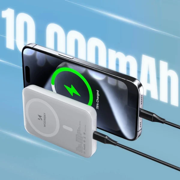 Wozinsky WRW349YWS 10,000 mAh Magnetic Power Bank - Whiteeng