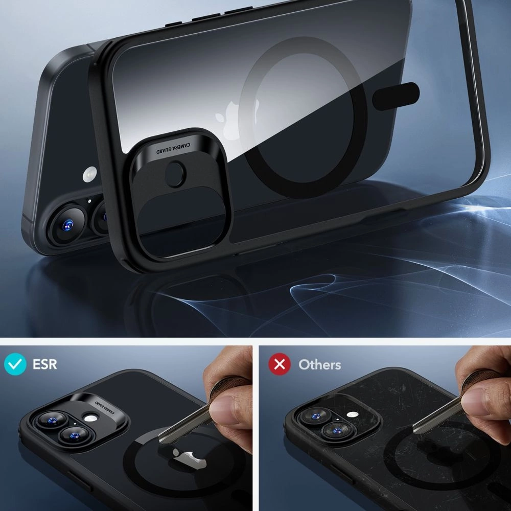 ESR Classic Hybrid Halolock MagSafe Case Set + Tempered Glass for iPhone 16 - Clear with Black Frameeng