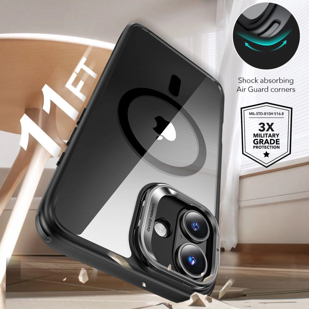 ESR Classic Hybrid Kickstand Halolock MagSafe Case Set + Tempered Glass for iPhone 16 - Blackeng