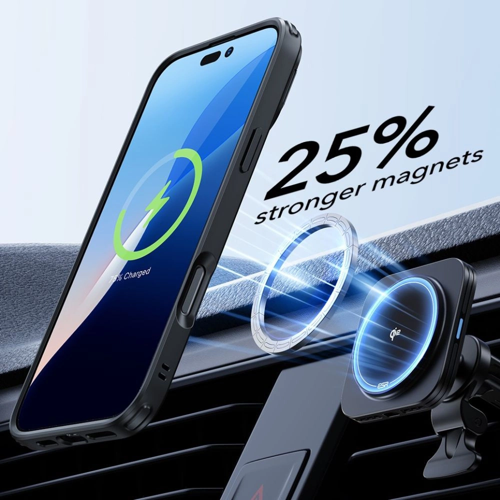 ESR Classic Hybrid Kickstand Halolock MagSafe Case Set + Tempered Glass for iPhone 16 - Blackeng