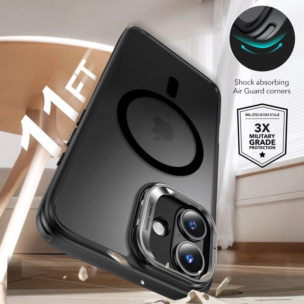 ESR Classic Hybrid Kickstand Halolock MagSafe Case Set + Tempered Glass for iPhone 16 - Blackeng