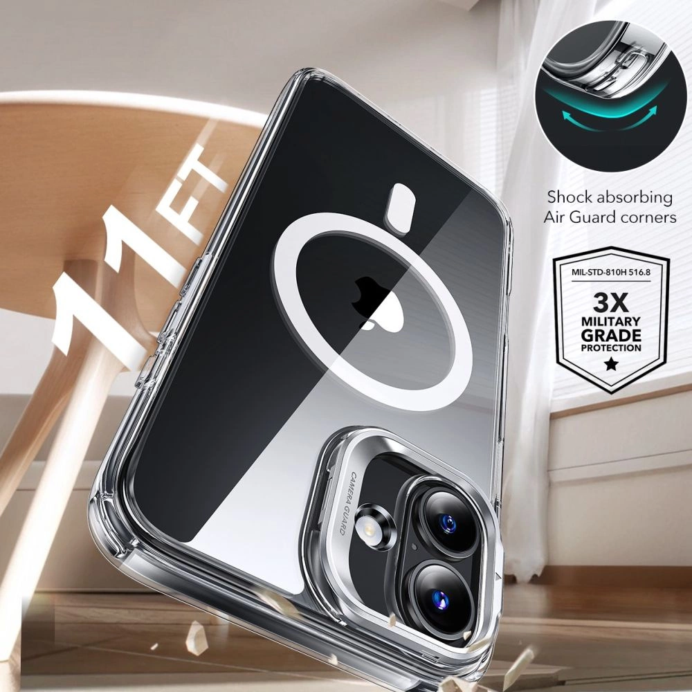 ESR Classic Hybrid Kickstand Halolock MagSafe Case Set + Tempered Glass for iPhone 16 PLUS - Cleareng