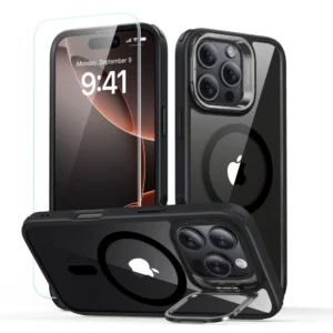 ESR Classic Hybrid Kickstand Halolock MagSafe Case Set + Tempered Glass for iPhone 16 Pro - Cleareng