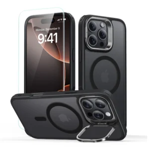 ESR Classic Hybrid Kickstand Halolock MagSafe Case Set + Tempered Glass for iPhone 16 Pro - Blackeng
