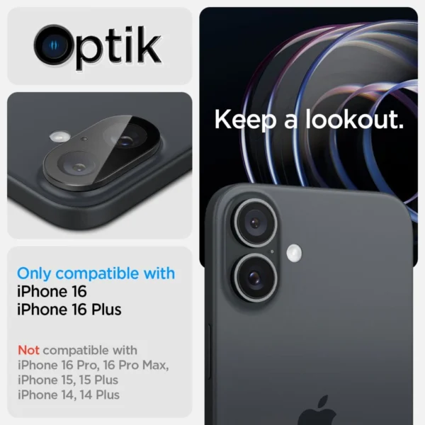 Spigen Optik GLAS.TR Camera Protector 2-PACK for iPhone 16 / 16 PLUS - Blackeng