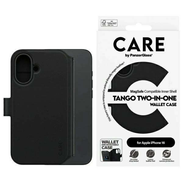 CARE by PanzerGlass Feature Tango 2in1 Wallet MagSafe Case for iPhone 16 - Blackeng