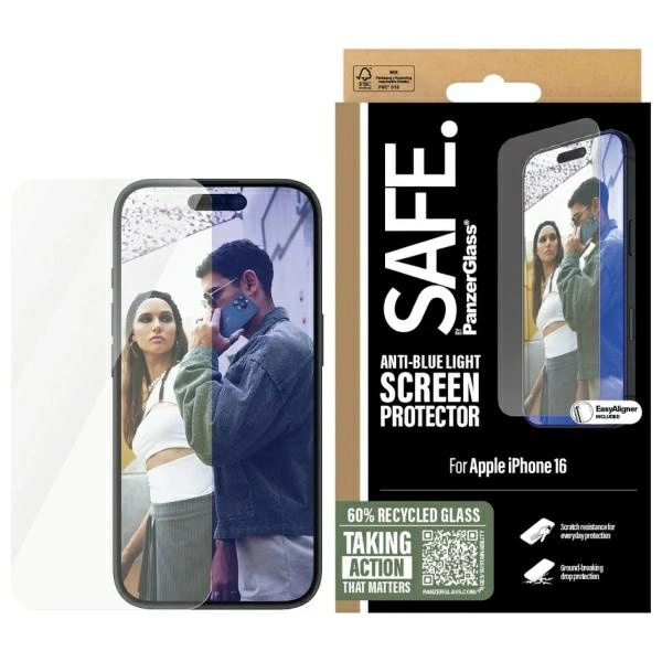 Tempered glass SAFE by PanzerGlass Screen Protection Anti-blue Light for iPhone 16 / 15 - transparenteng