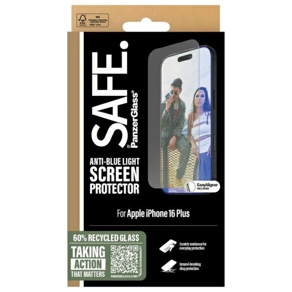 SAFE by PanzerGlass Screen Protection Anti-blue Light tempered glass for iPhone 16 Plus / 15 Plus - transparenteng