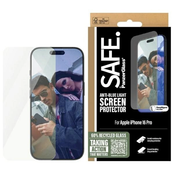 SAFE by PanzerGlass Screen Protection Anti-blue Light tempered glass for iPhone 16 Pro - transparenteng