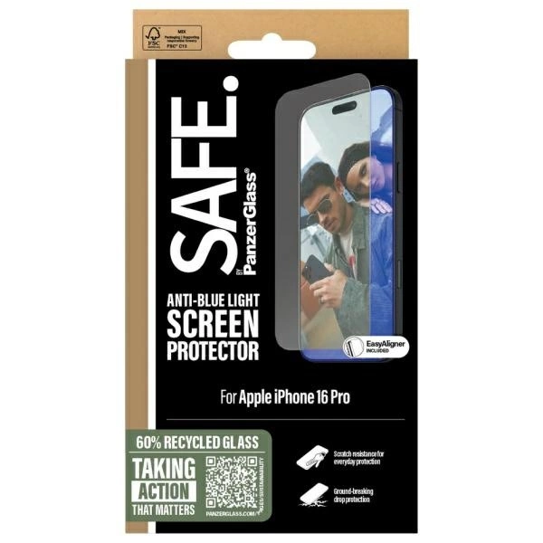 SAFE by PanzerGlass Screen Protection Anti-blue Light tempered glass for iPhone 16 Pro - transparenteng