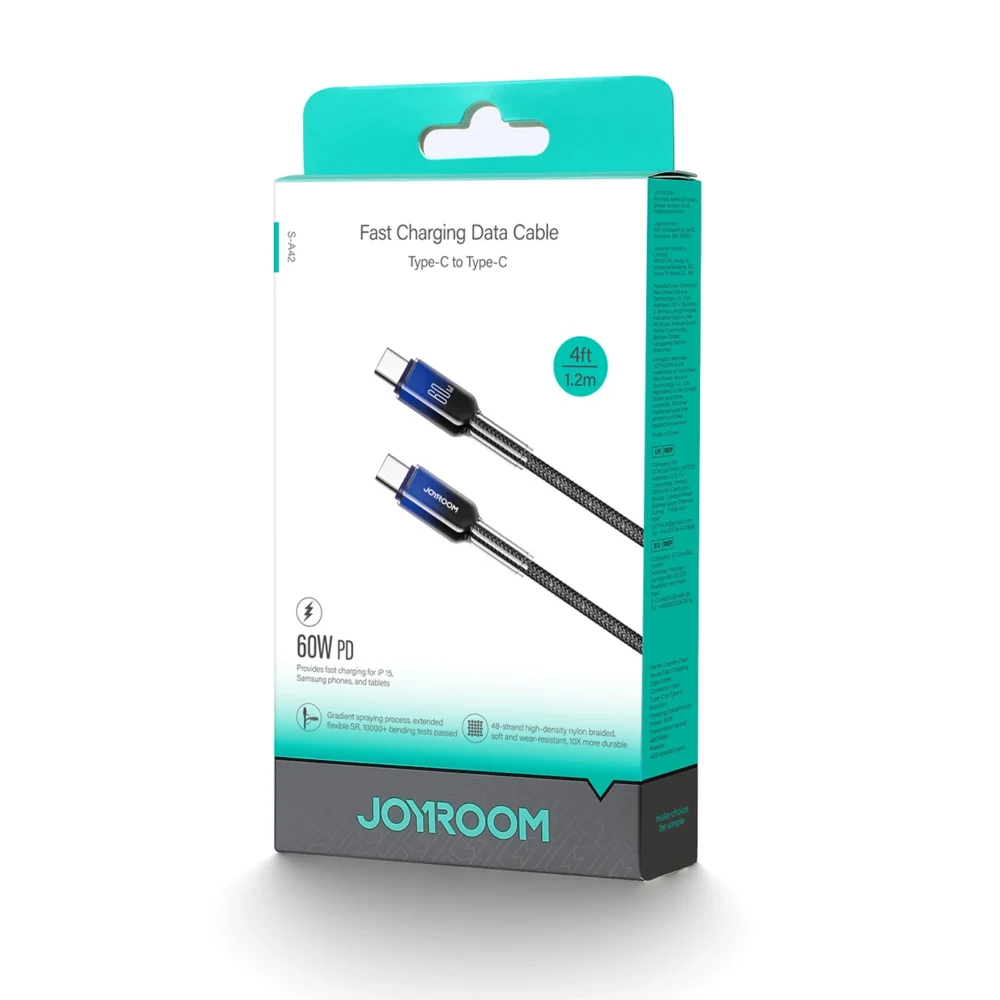Joyroom S-A42 Crystal-Clear Series 60W USB-C - USB-C cable 1.2m - blackeng