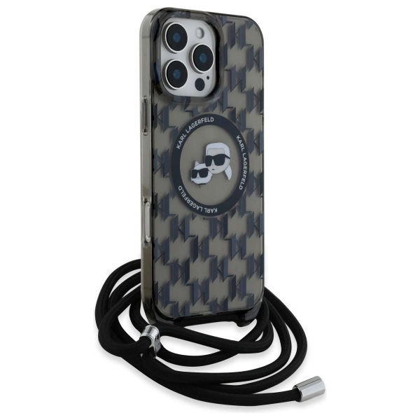 Karl Lagerfeld IML Crossbody Monogram Karl & Choupette Head MagSafe Case for iPhone 16 Pro - Blackeng
