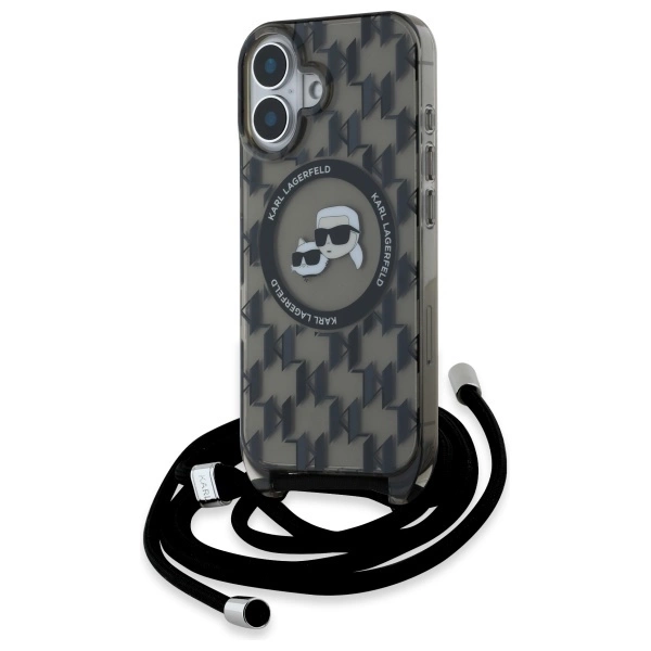 Karl Lagerfeld IML Crossbody Monogram Karl & Choupette Head MagSafe iPhone 16 Case - Blackeng