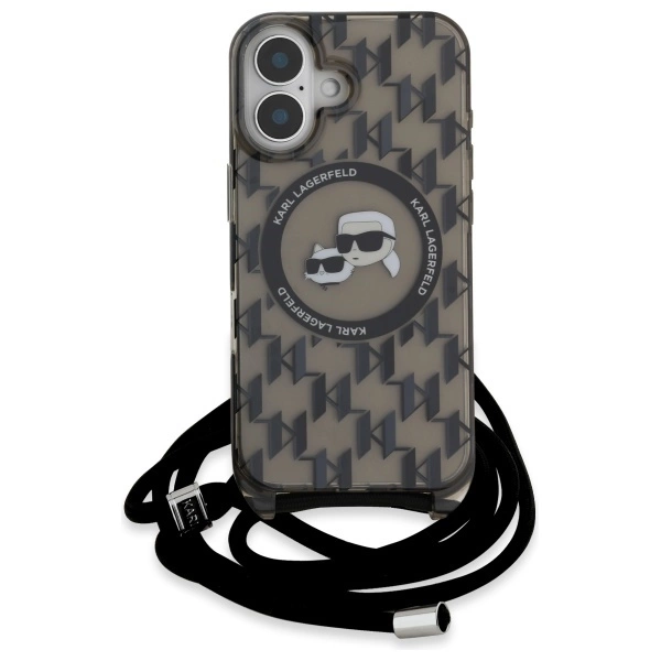 Karl Lagerfeld IML Crossbody Monogram Karl & Choupette Head MagSafe iPhone 16 Case - Blackeng
