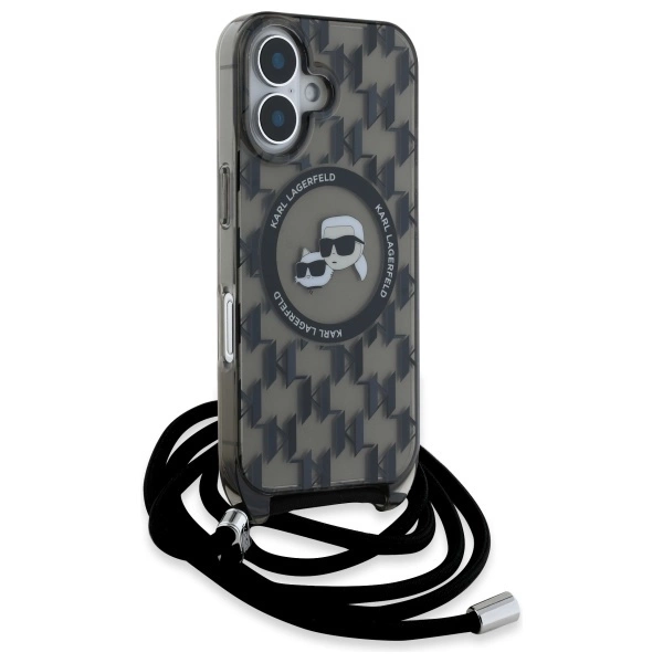 Karl Lagerfeld IML Crossbody Monogram Karl & Choupette Head MagSafe iPhone 16 Case - Blackeng