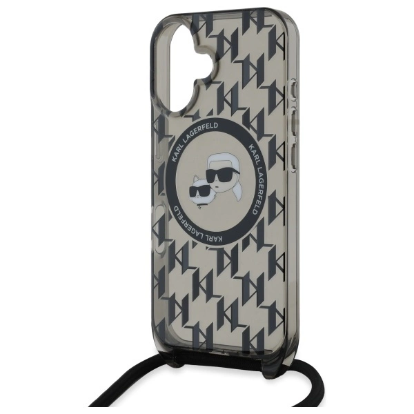 Karl Lagerfeld IML Crossbody Monogram Karl & Choupette Head MagSafe iPhone 16 Case - Blackeng