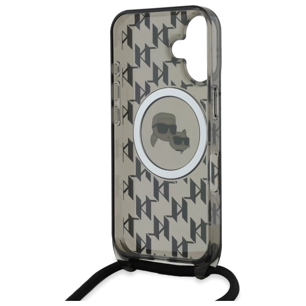 Karl Lagerfeld IML Crossbody Monogram Karl & Choupette Head MagSafe iPhone 16 Case - Blackeng